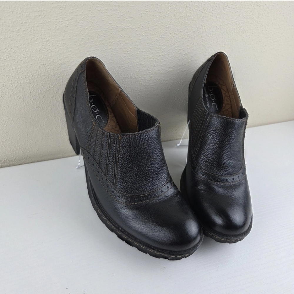 B.O.C.‎ Sorla Block Heel Black Pebble Leather Slip On Stretch Ankle Booties 8